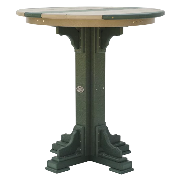 405BH 34 Round Table Bar Height Weatherwood Green Poly Round Table