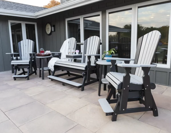 Classic Counter Glider set with round end tables on porch