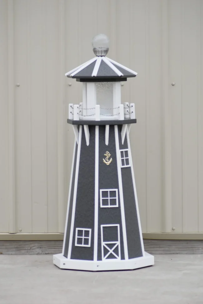 3922 Octagon Solar and Electric Powered Poly Lawn Lighthouse Gray white trim