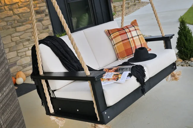 Lanai Deep Seating Loveseat Swing Black Canvas Poly Lounge Chair